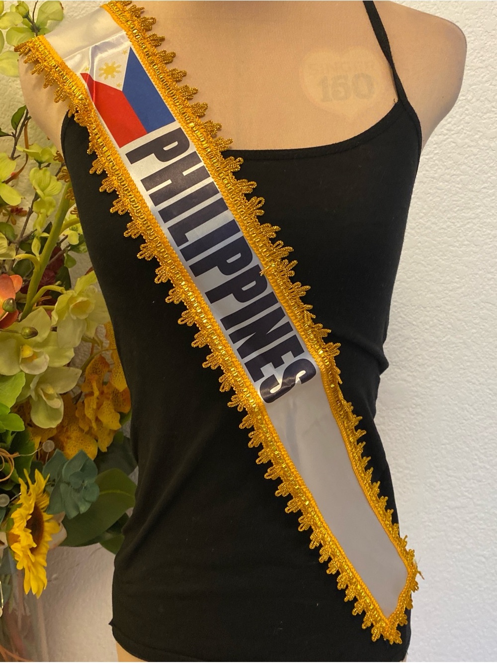 Philippines Pageant Sash and Flag with Gold Trim